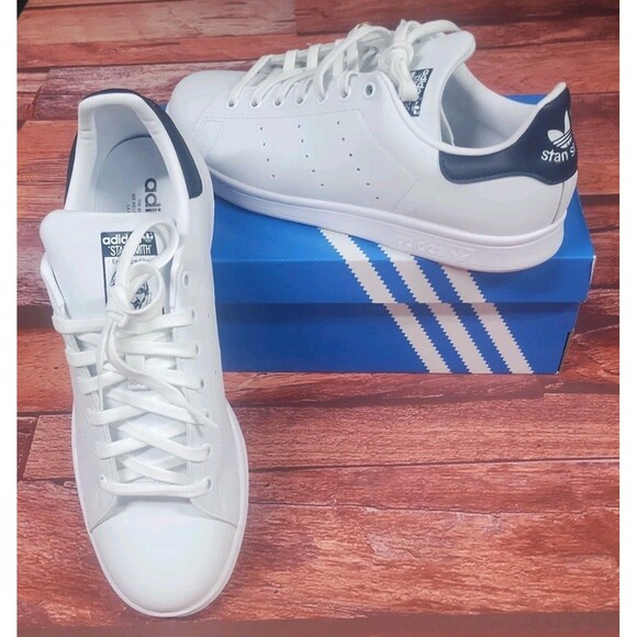 adidas Stan Smith Core White Navy Low Top Leather Lace Up Men Sz 10 New In Box